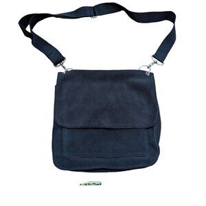Vintage 1990s Y2K Old Navy Black Fleece Slouchy Crossbody Messenger Tote Bag